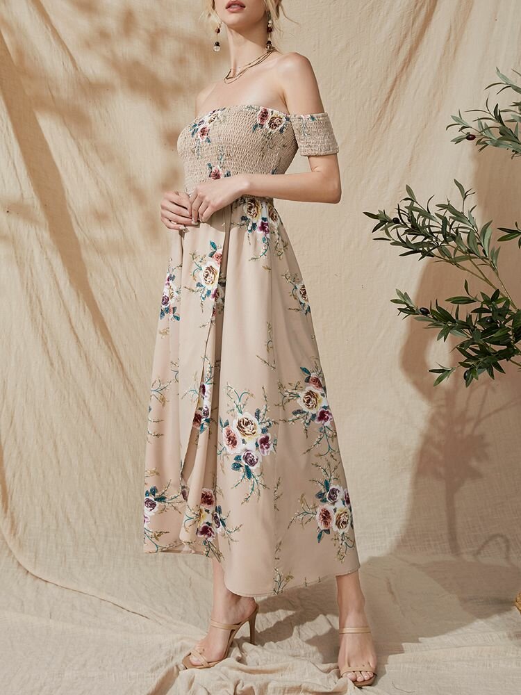 Flower Short Sleeve Maxi Dress