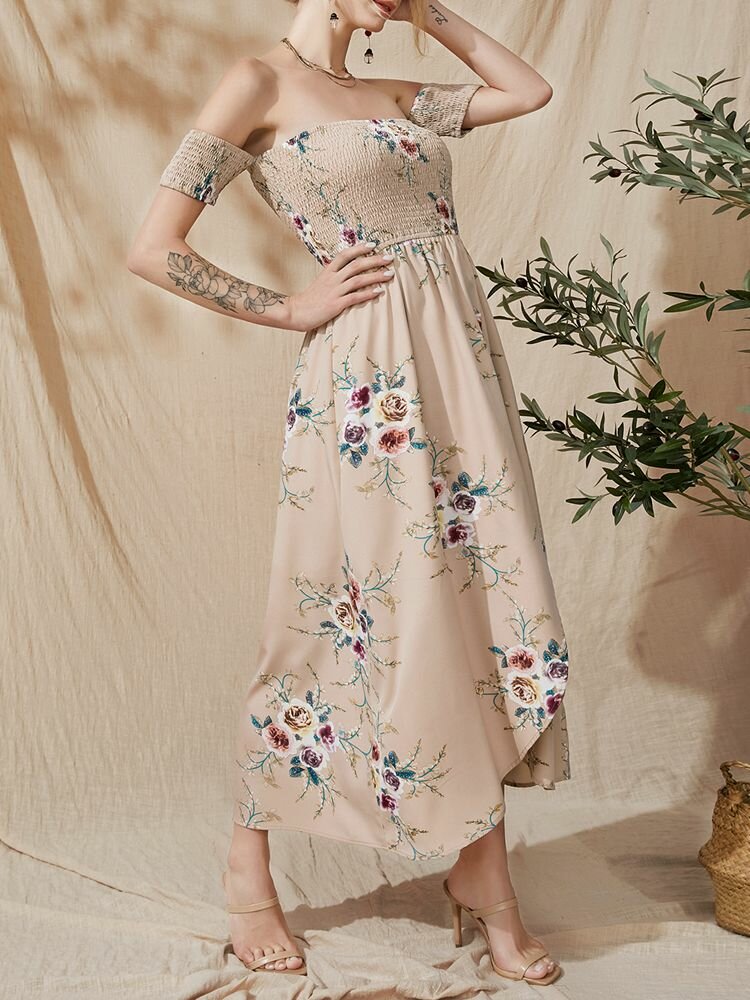 Flower Short Sleeve Maxi Dress