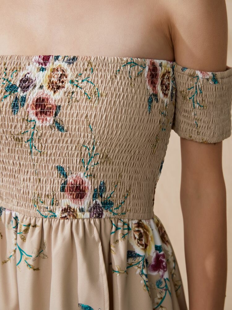 Flower Short Sleeve Maxi Dress