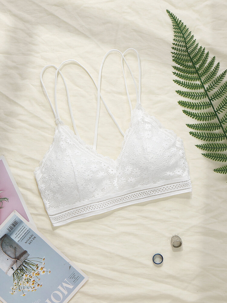 Floral Lace Wireless Spaghetti Straps Bra