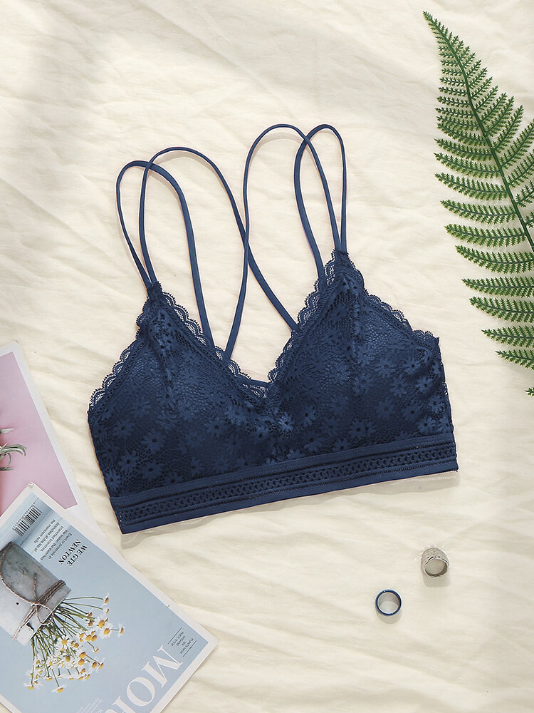 Floral Lace Wireless Spaghetti Straps Bra