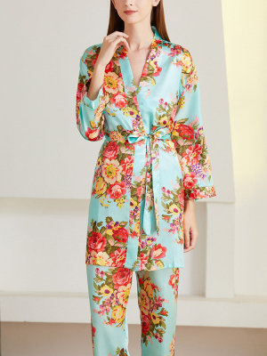 Sady pyžama z umělého hedvábí s květinovým potiskem