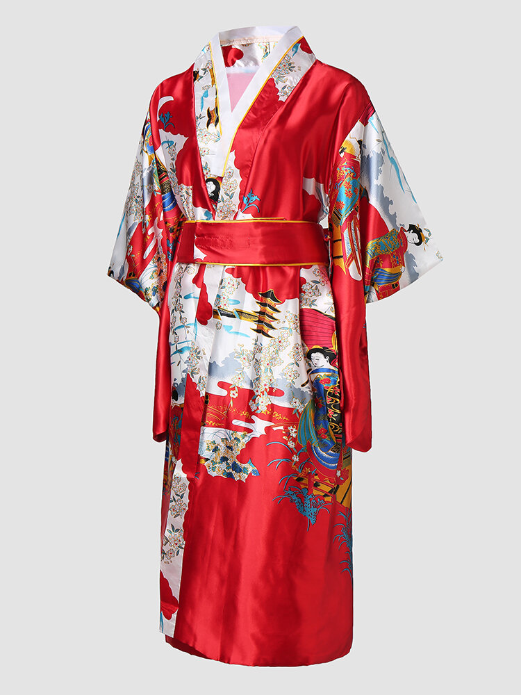 Satin Kimono Figure Print Robes