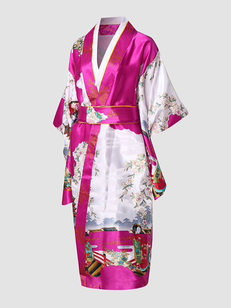Satin Kimono Style Bowknot Robes