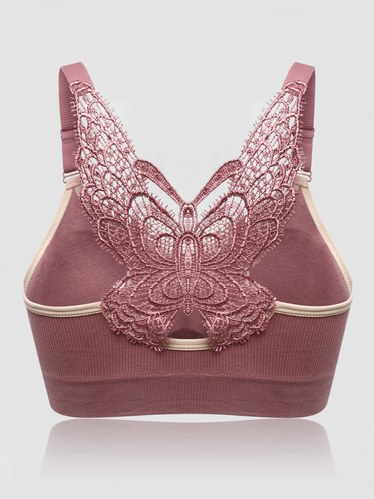 Plus Size Butterfly Embroidered Back Cozy Bras