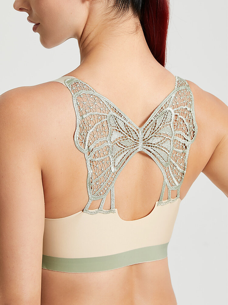 Back Butterfly Embroidered Front Closure Bras