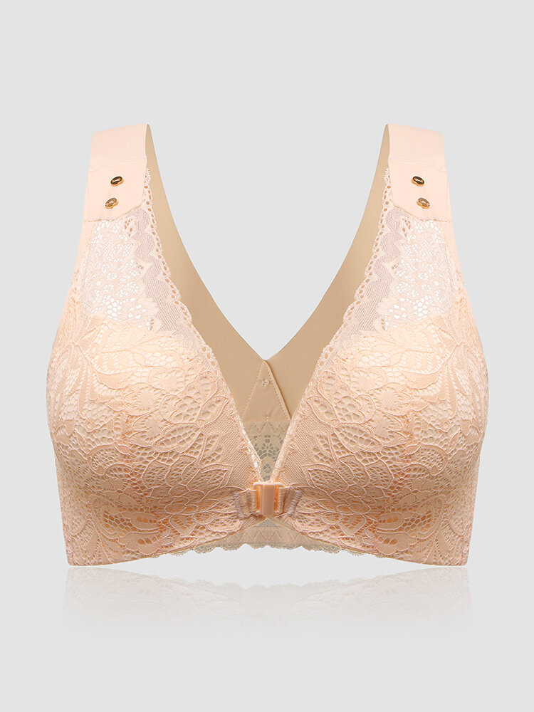 Floral Embroidered Lace Front Closure Bras