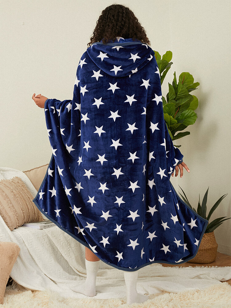 Stars Print Shawl Blanket With Hood