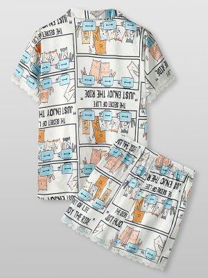 Cartoon Cat Revere Collar Pyjamas