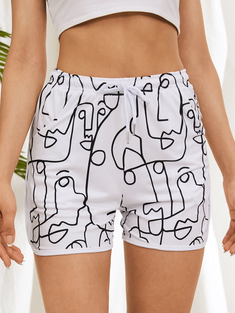 Plus Size Line Drawing Face Shorts