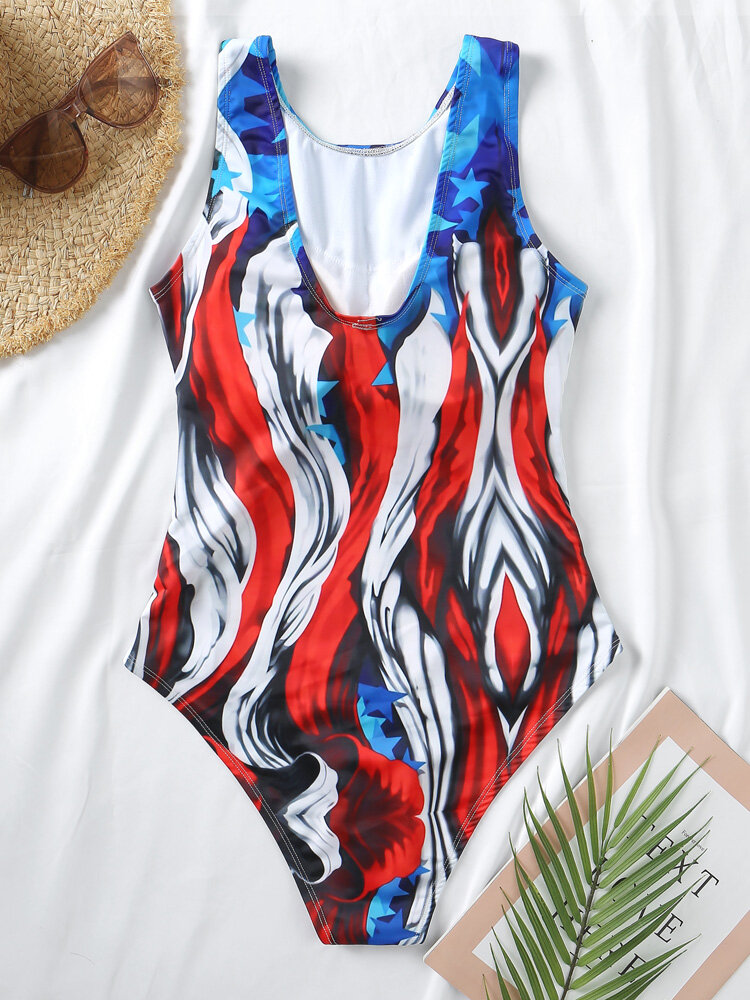 Plus Size Abstract American Flag Swimsuit