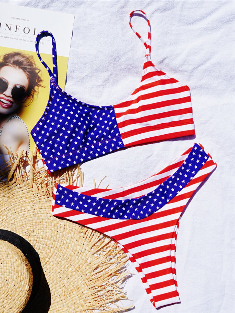 Amarica Flags Spaghetti Straps Bikini