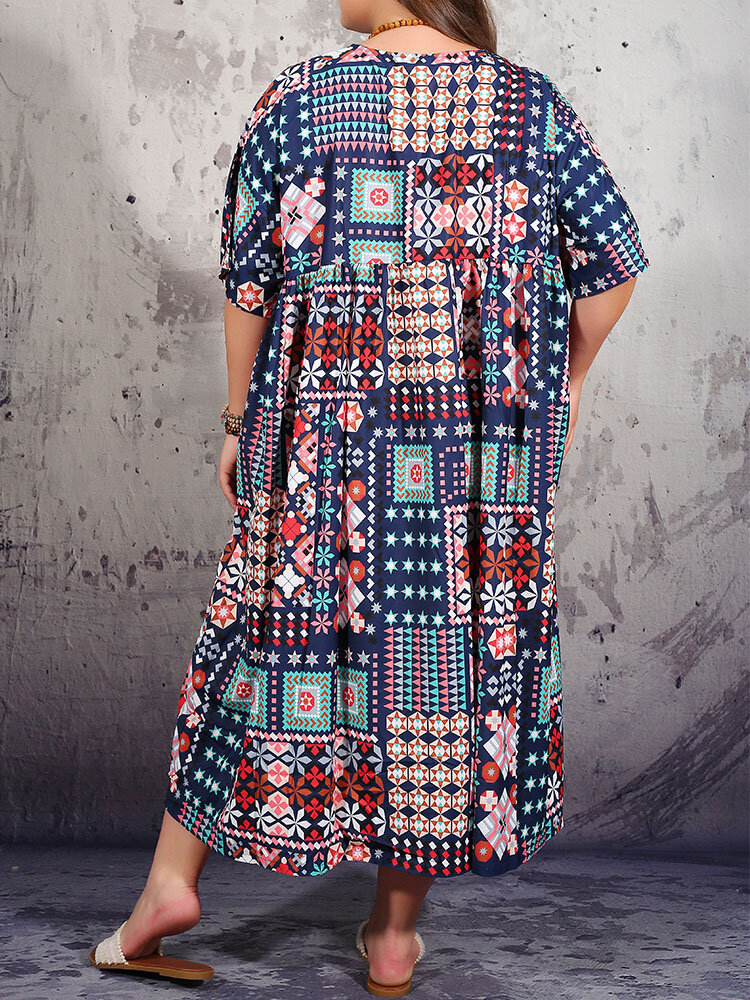 Bohemian Geometric Ethnic Color Block Dress