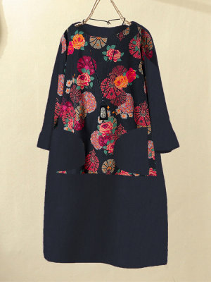 Corduroy Floral Print Dress