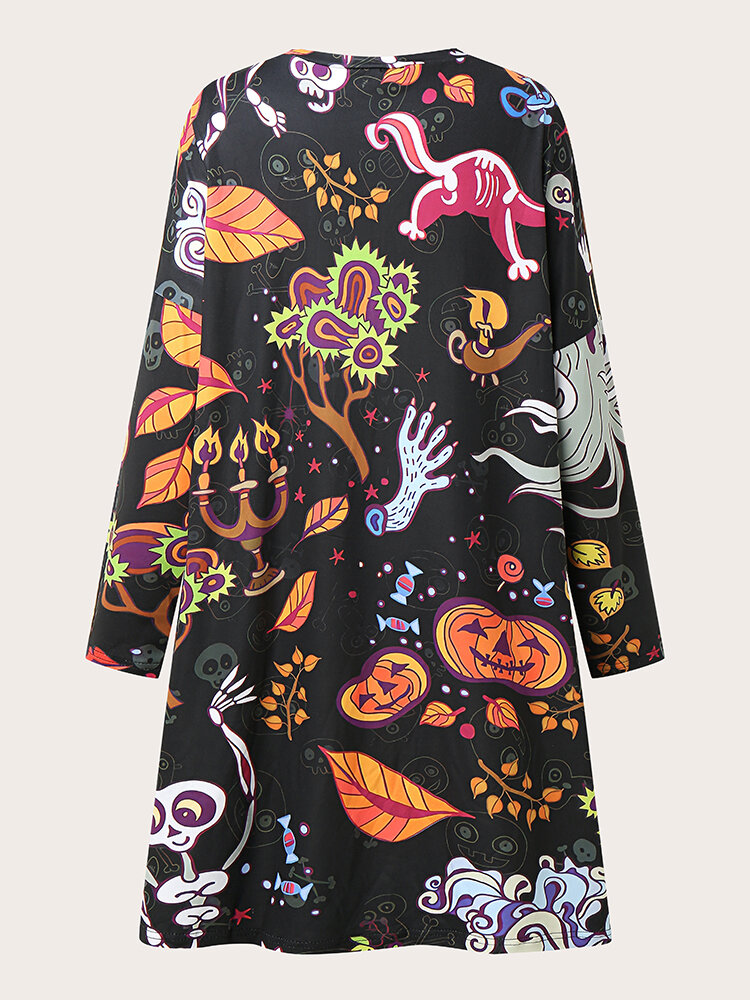 Plus Size Halloween Cartoon Print Dress