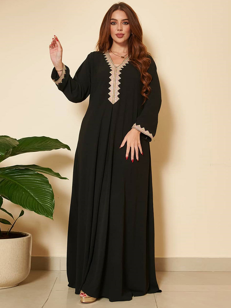 Female Dignified style V-neck Solid color Basic fitness Kaftan