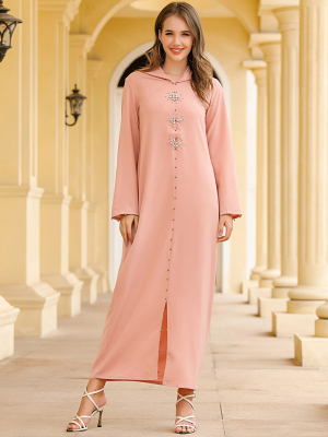 Female Sweet Hooded Solid color Loose Abaya