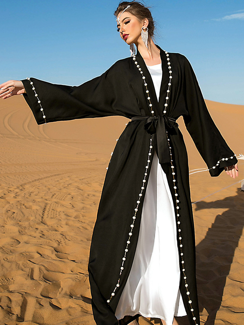 Classical Waterfall Collar Solid color Basic fitness Female Abaya