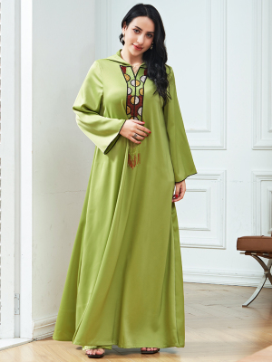Elegant style Hooded Solid color Geometry Loose Female Abaya