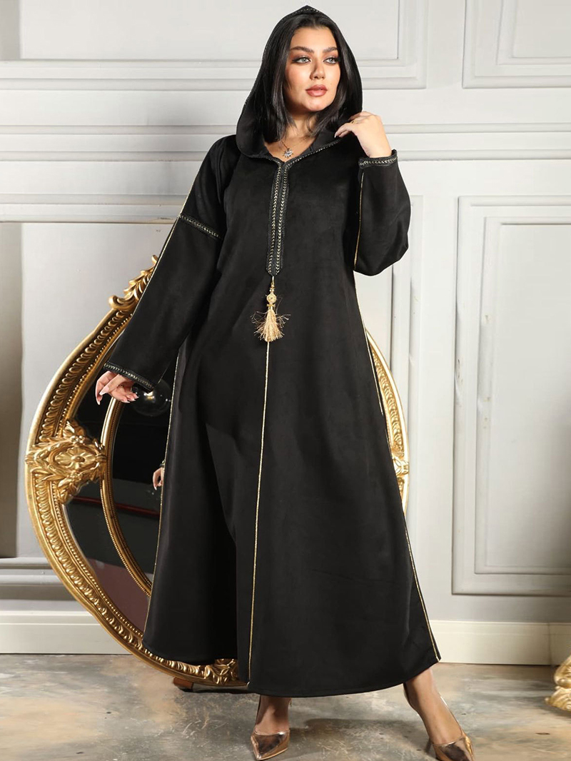 Female Dignified style Hooded Solid color Basic fitness Abaya