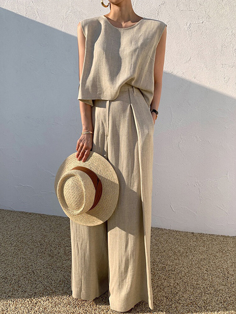 Solid Color Sleeveless Suit