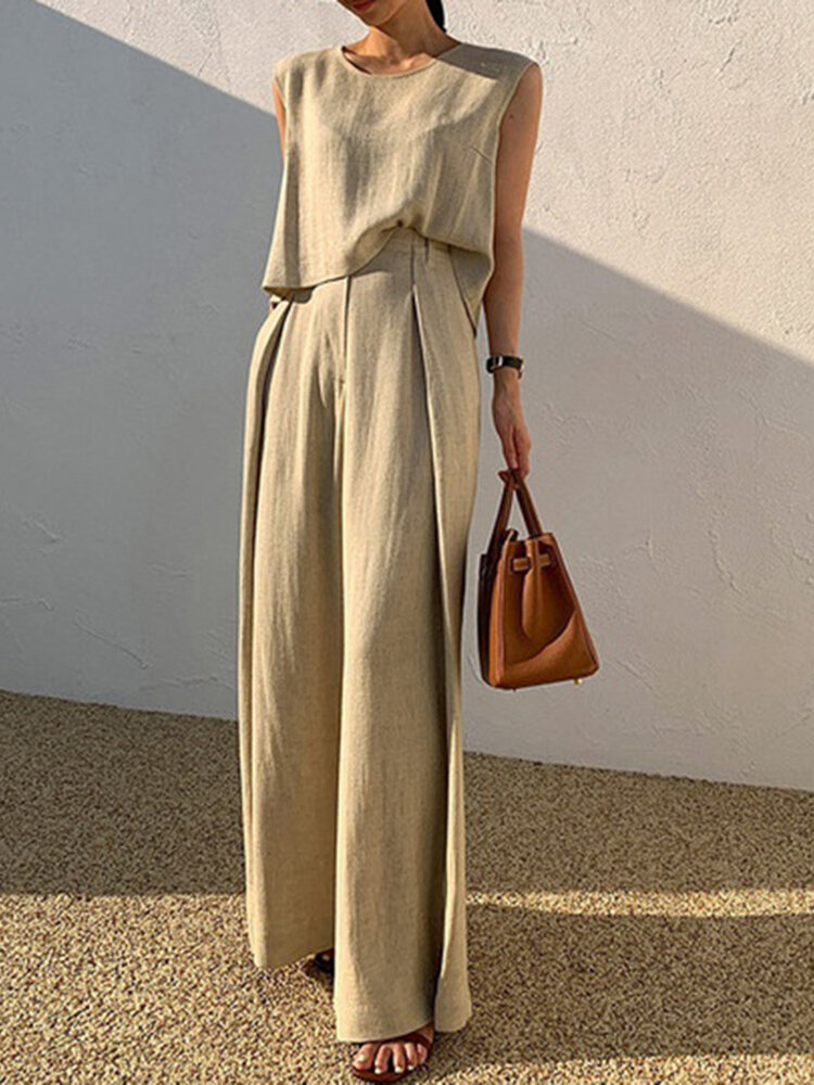 Solid Color Sleeveless Suit