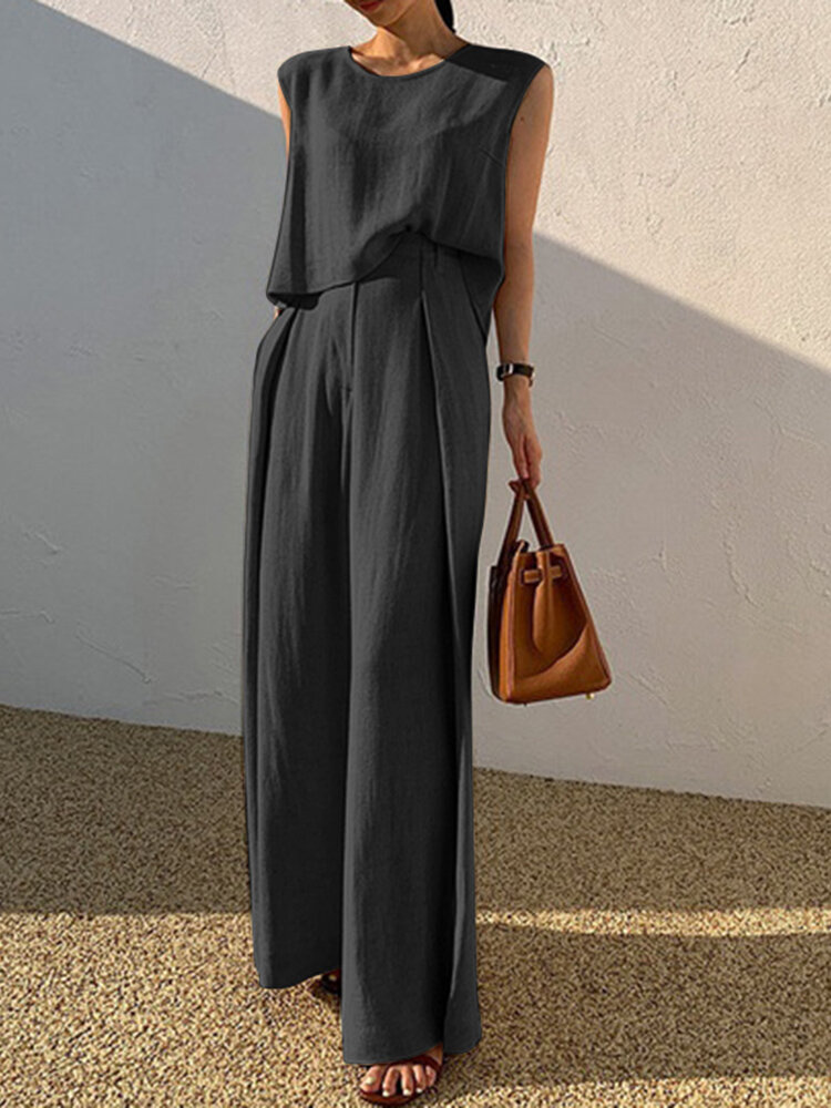 Solid Color Sleeveless Suit