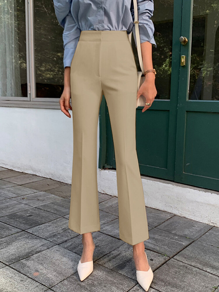 Pantalon uni à jambe évasée avec poche