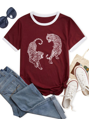 Tričko s kontrastní barvou Tiger Graphic