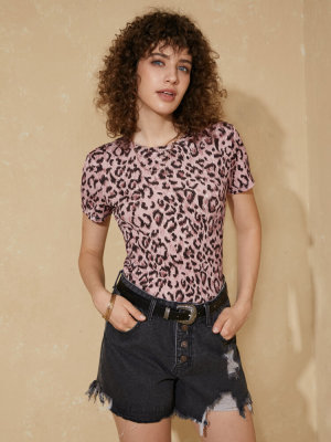 Tricou cu gât cu imprimeu leopard