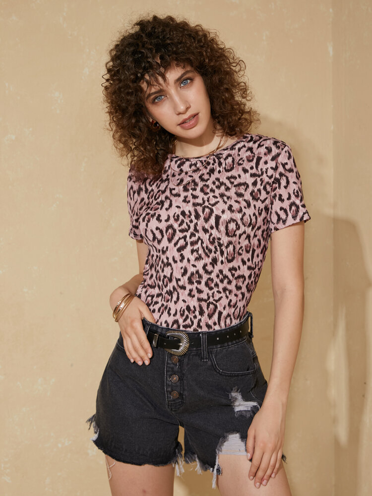 Leopard Print Crew Neck T-shirt