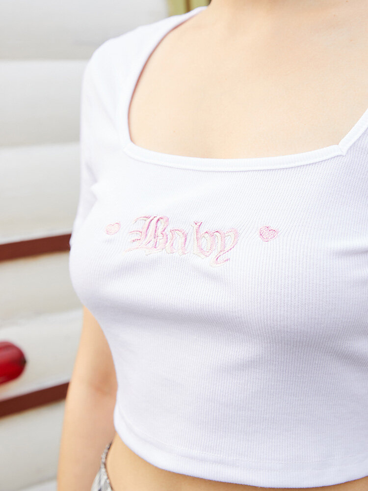 Letters Embroidery Crop Top