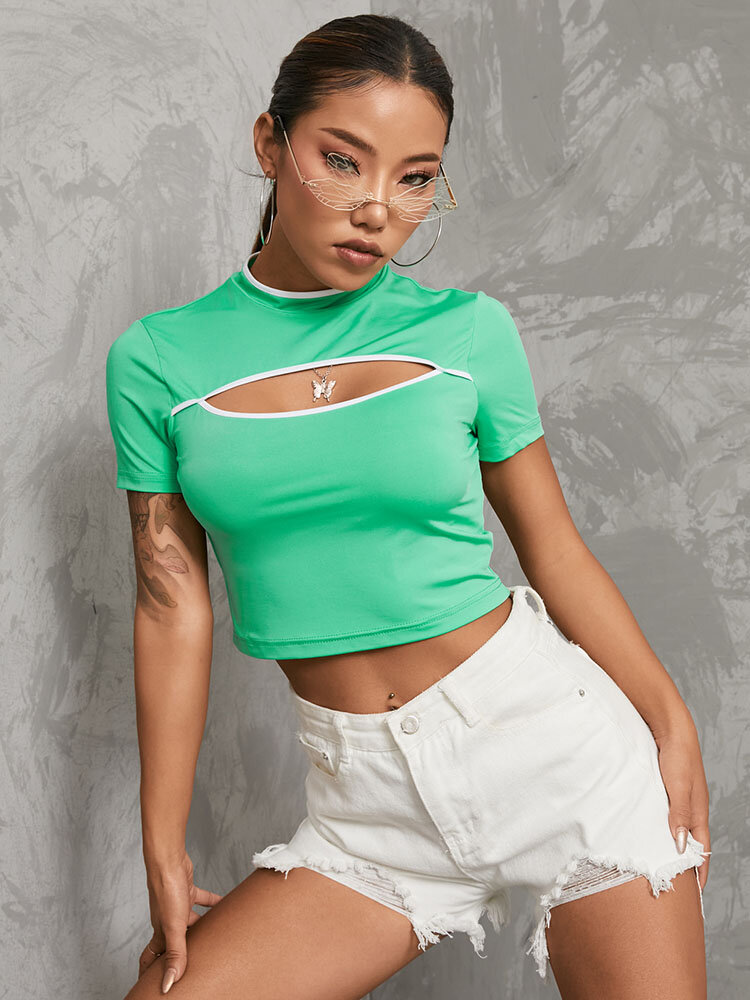 Contrast Color Hollow Crop Top