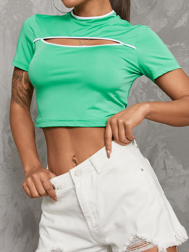 Contrast Color Hollow Crop Top