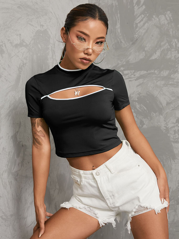 Contrast Color Hollow Crop Top