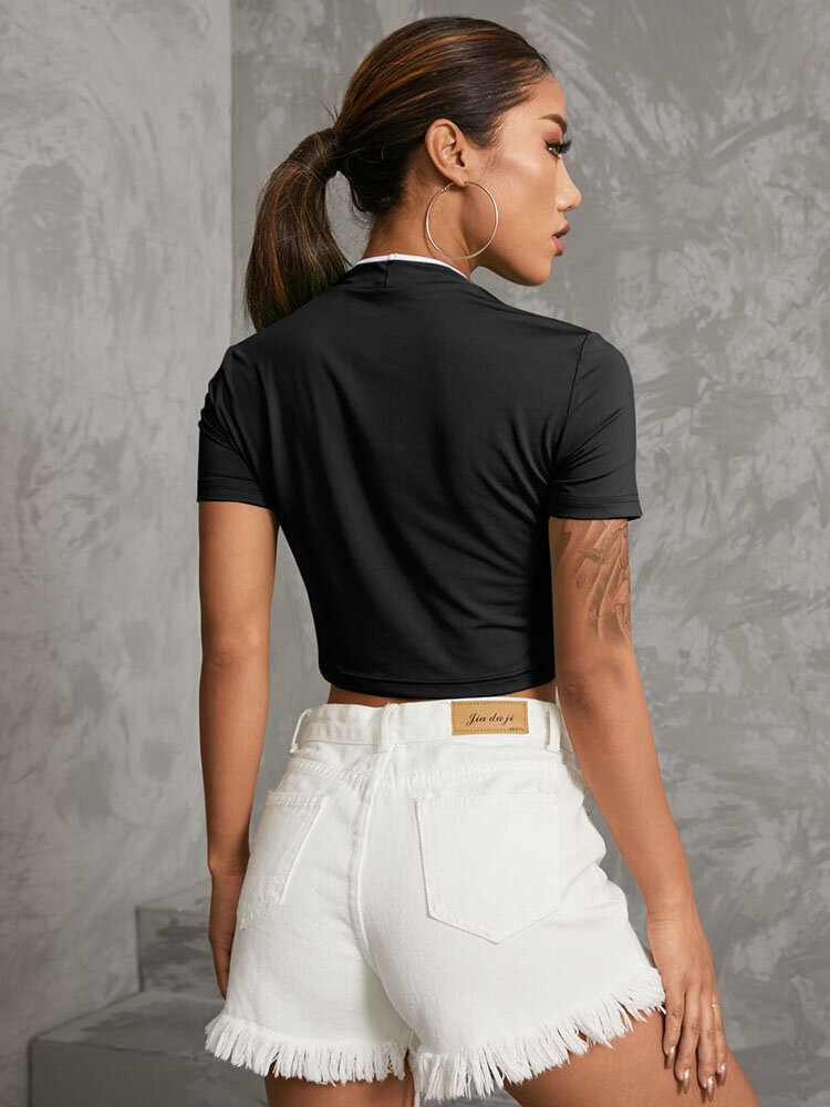 Contrast Color Hollow Crop Top