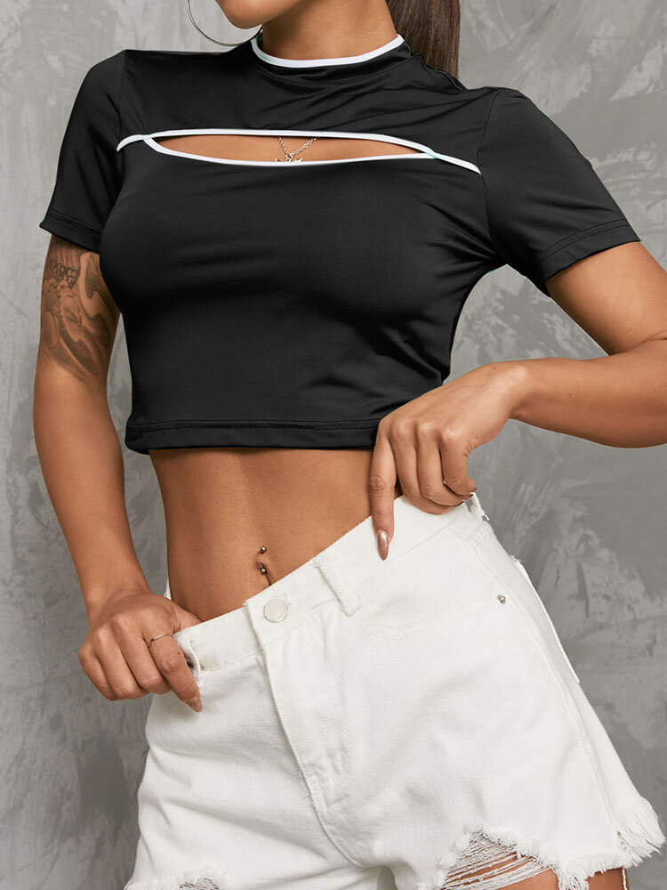 Contrast Color Hollow Crop Top