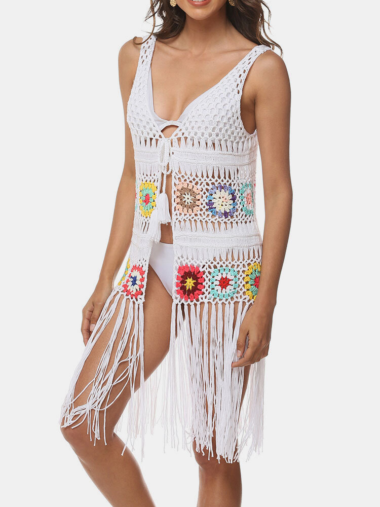 Flower Crochet Hollow Tassel Kimono