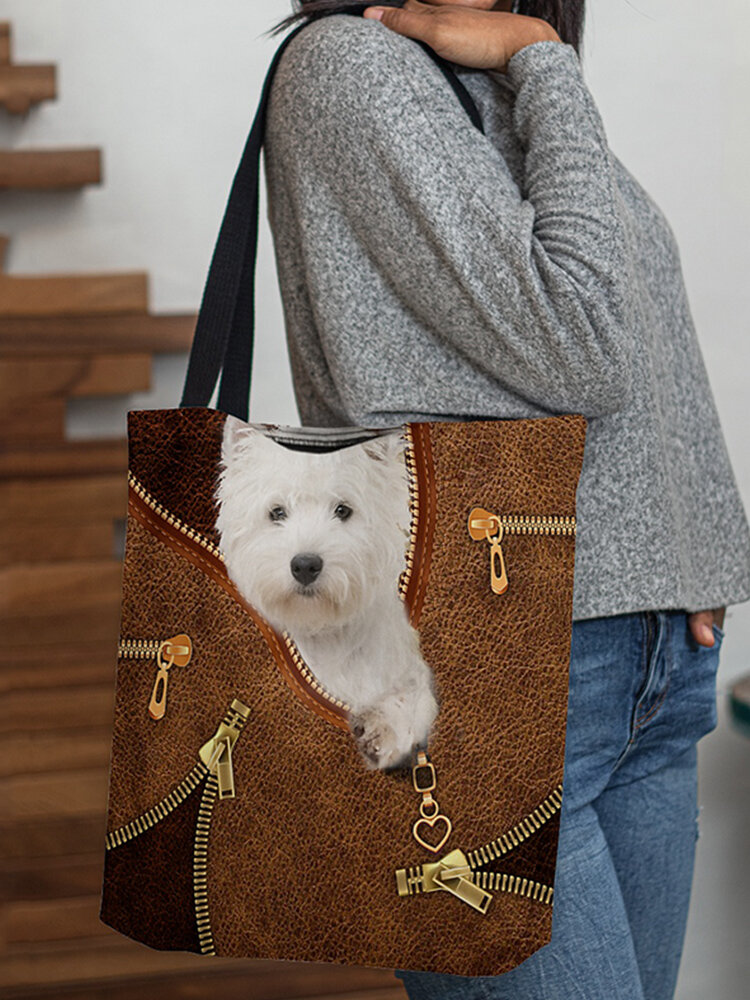 Felt Cute Dog Print Handbag Tote