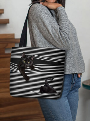 Filcowa torba na ramię w paski z kotem