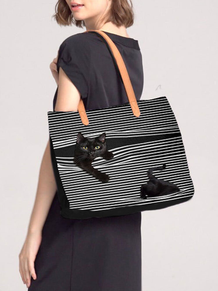 Large Capacity Stripe Cat Handbag Shoulder Bag Tote
