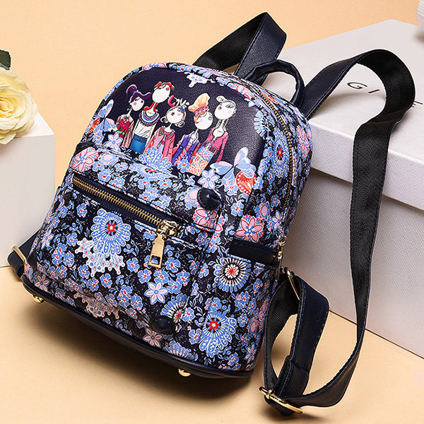 Women Bohemian Forest Series Floral Print Backpack 2 Size
