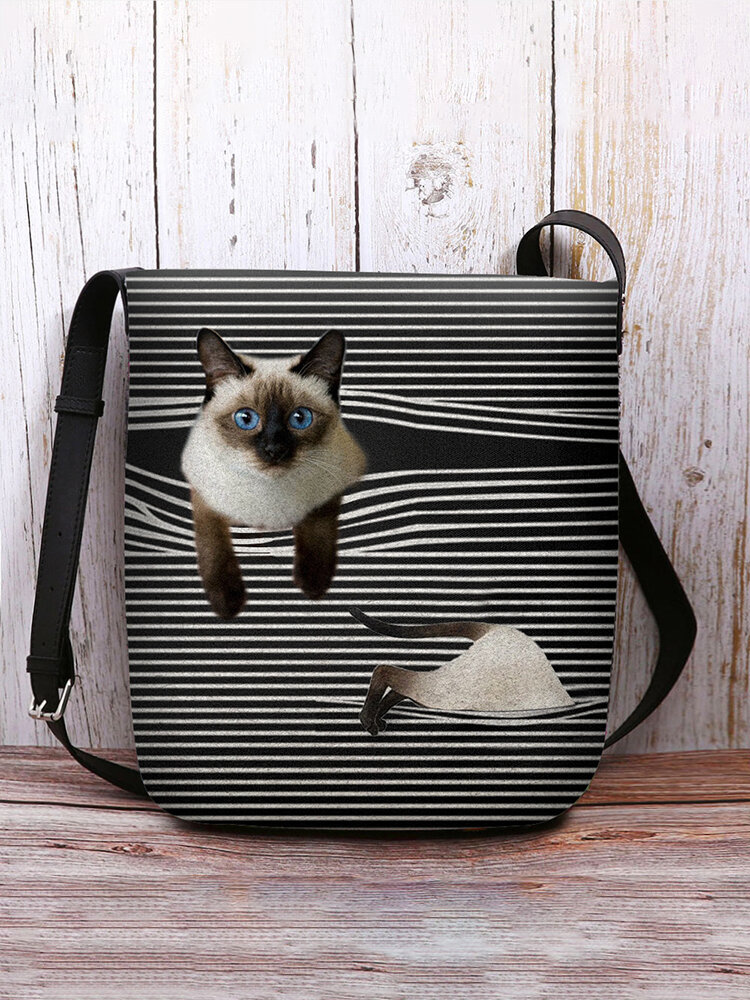 Felt Cat Striped Shoulder Bag Crossbody Bag