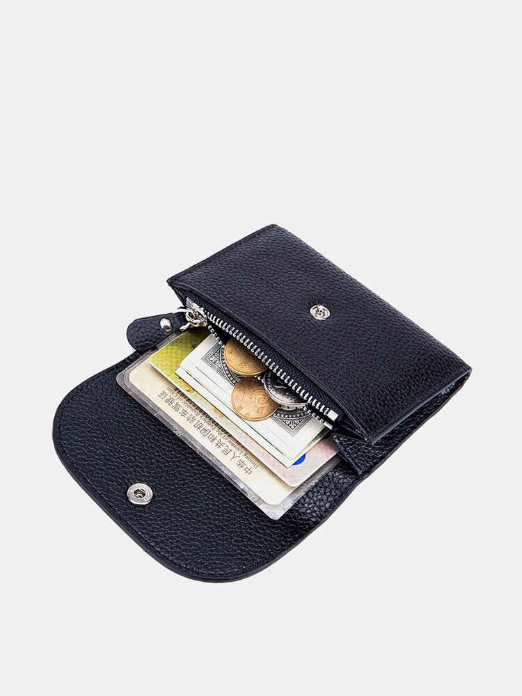Genuine Leather Lychee Pattern Coin Purse Card Case Multifunctional Wallet