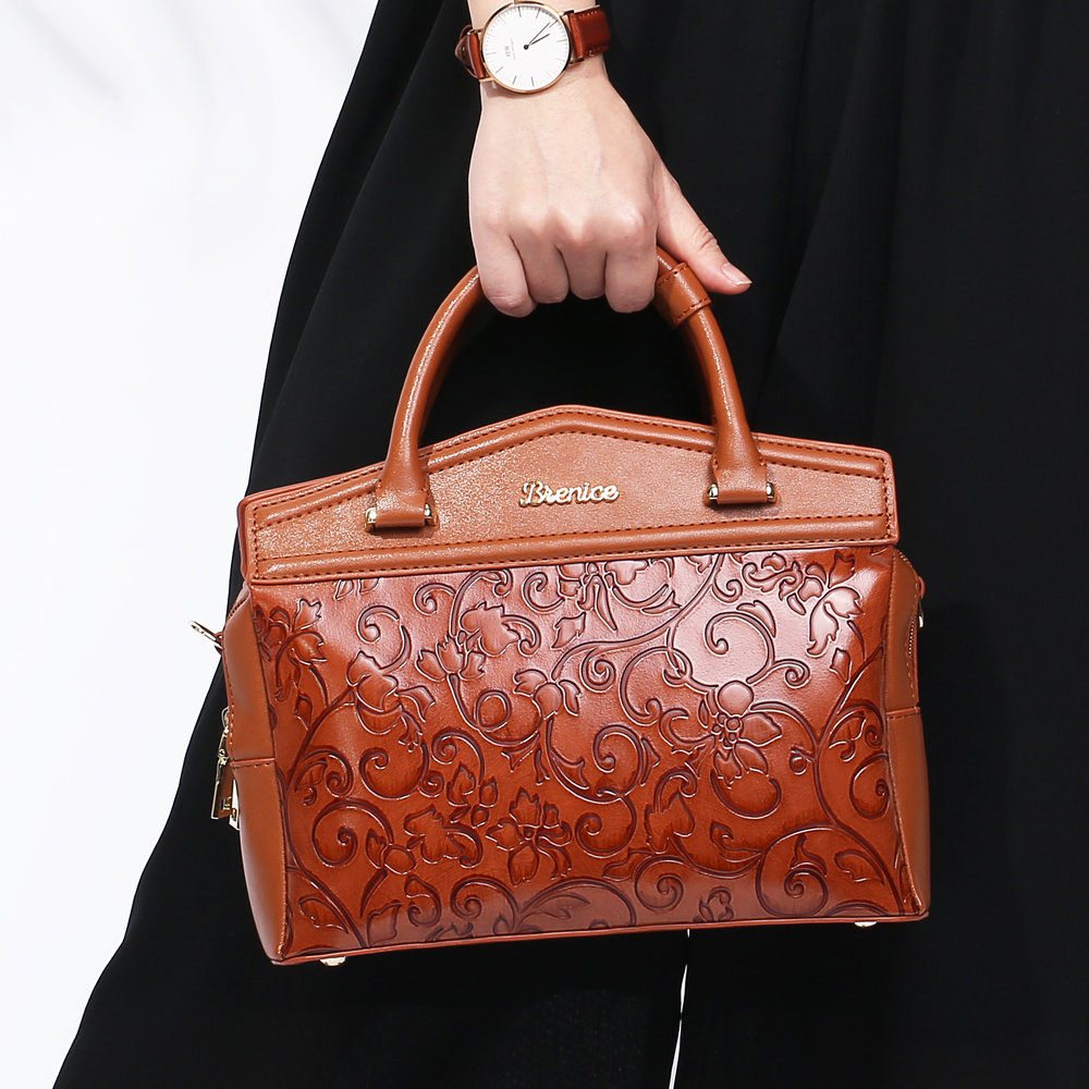 Brenice Embossed Flower Handbags Vintage Chinese Shoulder Ba