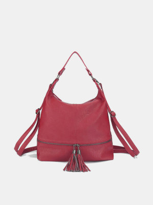 Multi-carry PU Leather Tassel Crossbody Bag Handbag Backpack