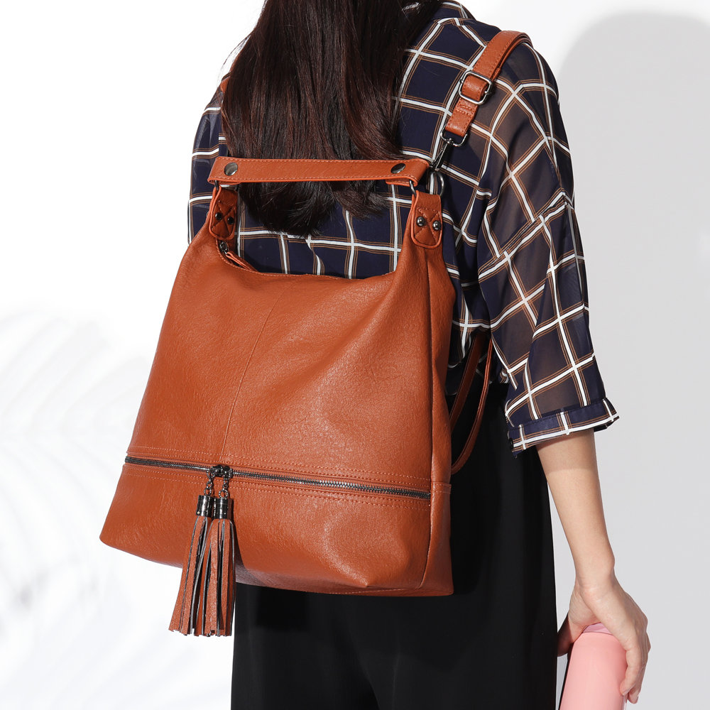 Multi-carry PU Leather Tassel Crossbody Bag Handbag Backpack