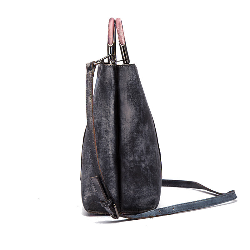 Brenice Splicing Handmade Tote Handbags Cowhide Shoulder Bag