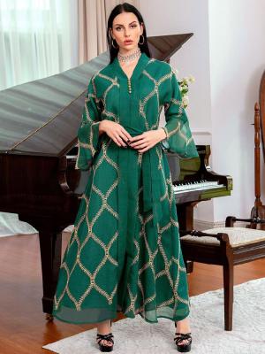 Kobiecy uroczy styl bankietowy z dekoltem w szpic Geometria Slim Kaftan