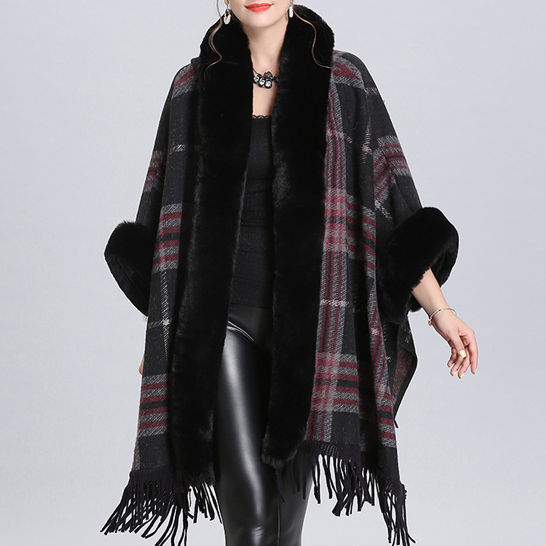 2021 European And American Large Size Loose Fur Collar Plaid